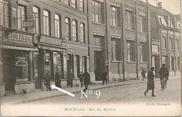 Façade du 9 rue du Moulin à Roubaix, première adresse de l'imprimerie Choquet